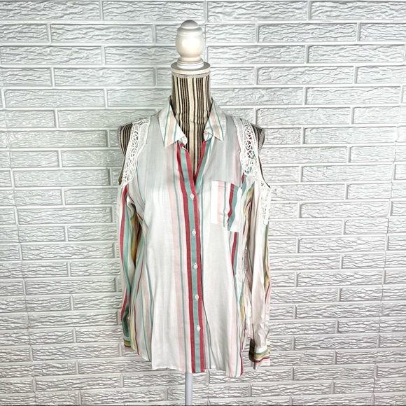 Maurices Tops - Maurices Multicolored Striped Cold Shoulder Button Up Shirt Size Medium w/ Lace